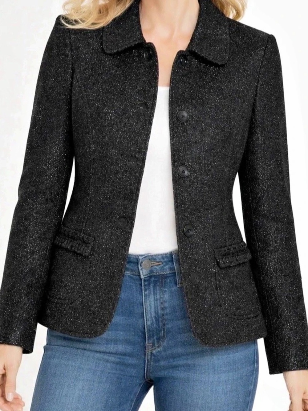 Talbots Black Wool Blend Blazer Size 2 Like New